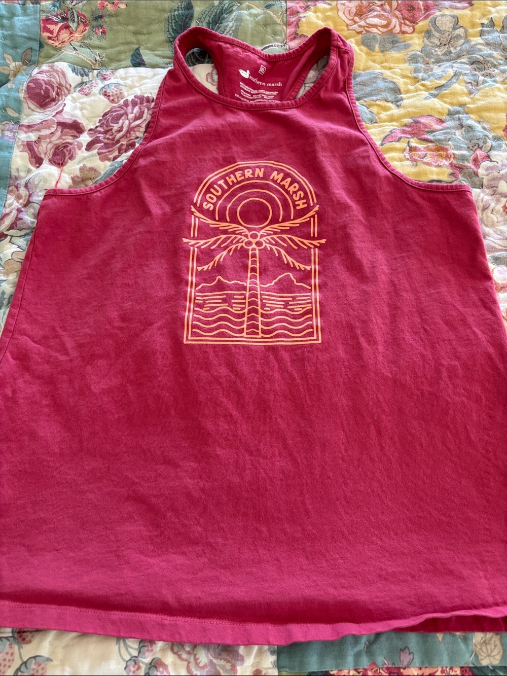 Southern Marsh Raspberry Graphic Racerback Tank with Peach Print
